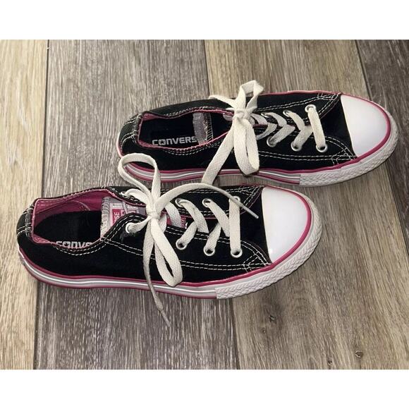 Converse Chuck Taylor All Star Youth US Size 2 Black Pink Sneaker Shoes 654365F - Picture 2 of 10